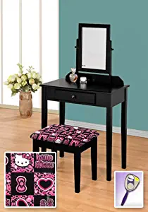 New Black Wooden Make Up Vanity Table with Mirror & Hello Kitty Themed Bench