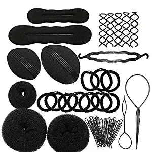 Zinnor 12 Pcs Hair Styling Accessories Kit Set Bun Maker Hair Braid Tool for Making DIY Hair Styles Black Magic Hair Twist Styling Accessories for Girls or Women