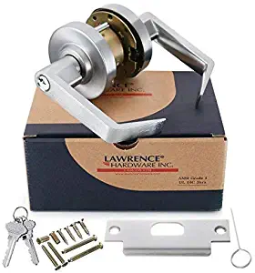 Lawrence Commercial Entrance Lock Door Handle - Grade 1 Chrome Finished Keyed Entry Door Lever with Cylindrical Lockset - Extra Heavy Duty Hardware, Easy Installation - Ergonomic Lever for Office