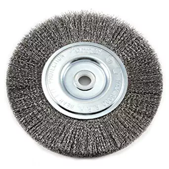 Forney 72747 Wire Bench Wheel Brush, Fine Crimped with 1/2-Inch and 5/8-Inch Arbor, 6-Inch-by-.008-Inch