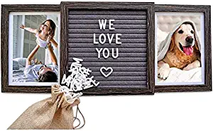 Oak letters Customizable Picture Frame (Standard, Rustic Brown) with Genuine Felt Letter Board: Personalized Two Picture Frame for Family, Friends, Dogs