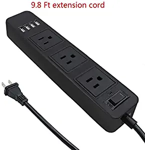 2 Prong Power Strip, USB Power Strip with 9.8ft Extension Long Cord, 3-Outlet Surge Protector with 4 USB Charging Ports for Smartphone