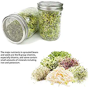 Allegro Huyer Wide Mouth Quart Mason Jars 2 Pack Stainless Steel Strainer Lid Sprouting Strainer Lid Screen Kits for Wide Mouth Mason Jars Canning Jars and Seed Sprouting