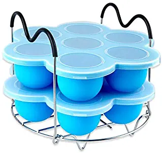 Silicone Egg Bites Molds for Instant Pot Accessories,Including Steamer Rack Trivet with Heat Resistant Handles.Versatile Egg Poachers Set for 6qt & 8qt Electric Pressure Cooker 2 PACK - Blue