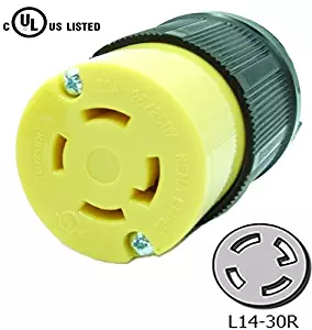 Journeyman-Pro 2713 30 Amp, 125/250 Volt, NEMA L14-30R, 3P, 4W, Locking Plug Connector, Black Industrial Grade, Grounding 7500 Watts Generator Rating (L14-30R (Female Plug))