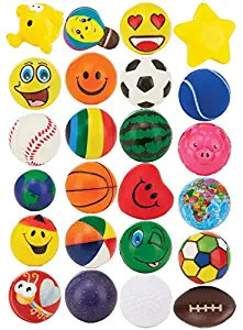 24 Stress Balls - Bulk Pack of 2.5" Stress Balls - Treasure Box Classroom Prizes, Party Favors, Or Just to De-Stress (2 Dozen) Assorted Designs and Colors for Kids, Adults and Teens