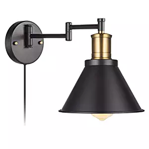 Swing Arm Wall Lamp Plug-In Cord Industrial Wall Sconce, Bronze And Black Finish,With On/Off Switch, E26 Base UL Listed,1-Light Bedroom Wall Lights Fixtures,Bedside Reading Lamp