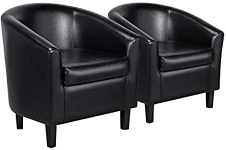 YAHEETECH Accent Chairs Set of 2 Faux Leather Barrel Chair Side Chairs Club Chair for Bedroom Living Reading Room, Black