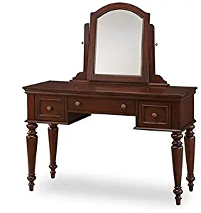 Home Styles Lafayette Cherry Vanity Table and Mirror, Center Drawer, Two Outer Drawers, and Antiqued Brass Hardware