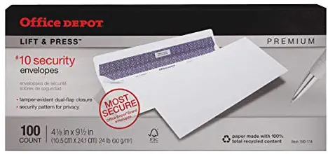 Office Depot Lift Press(TM) Premium Envelopes, 10 (4 1/8in. x 9 1/2in.), 100% Recycled, White, Pack of 100, 76100