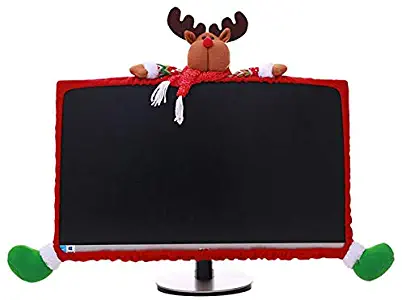 PartyYeah Christmas Computer Monitor Cover, Elastic Xmas Decorations Reindeer Computer Monitor Border Cover, Elastic Laptop Computer Cover for Xmas Home Office Decor and New Year Gift Ideas (Elk)