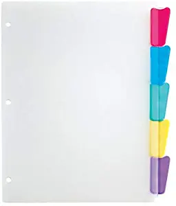 Office Depot Plastic Dividers With Insertable Rounded Tabs, Assorted Colors, 5-Tab, 3585478222