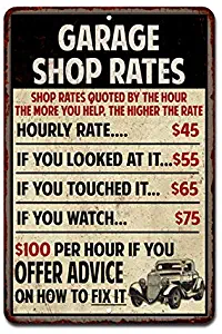 Shop Rates Sign Garage Rustic Wall Décor Mechanic Signs Pops Decorations Mechanics Automotive Man Cave Bar Tin Vintage Mancave Car Funny Retro Plaque Dads Gift 8 x 12 High Gloss Metal 208120068019