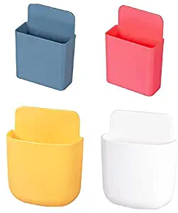 4pcs Wall Mount Remote Control Storage Box Holder Garage Media Organizer Caddy for Beside Table Bedroom Wall nightstand Bed tv (Color Mixing) (Multicolor)