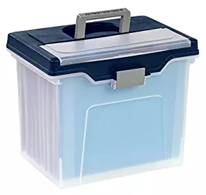 Office Depot Large Mobile File Box, Letter Size, 11 5/8in.H x 13 3/6in.W x 10in.D, Clear/Blue, 110988