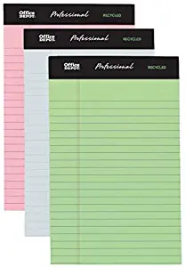 Office Depot Professional Legal Pad, 5in. x 8in, Assorted Colors, Narrow Ruled, 50 Sheets, 6 Pads/Pack, 99510