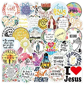 50 Pcs Jesus Stickers Inspirational Stickers Bible Verse Motivational Stickers Christian Decals for Water Bottle Hydro Flask Laptop Luggage Vinyl Waterproof Faith Wisdom Words Stickers Pack