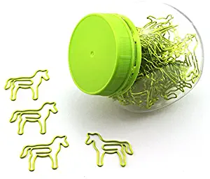 RuiLing 60 Pack Cute Fun Green Horse Paper Clips Creative Animal Shape, Great for Paper Clip Collectors Bookmark Document Holder Office School Notepad Sticker Stationery