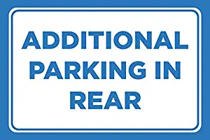 Additional Parking in Rear Print Blue White Car Lot Horizontal Notice Business Store Office Sign Large, 12x18