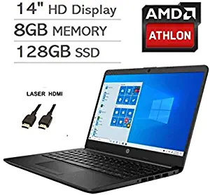 2020 Newest HP 14 Inch Premium Laptop, AMD Athlon Silver 3050U up to 3.2 GHz(Beat i5-7200U), 8GB DDR4 RAM, 128GB SSD, Bluetooth, Webcam,WiFi,Type-C, HDMI, Windows 10 S, Black + Laser HDMI