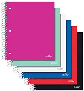 Office Depot Brand Stellar Poly Notebook, 10 1/2" x 8", 5 Subject, Wide Ruled, 200 Sheets, Assorted Colors