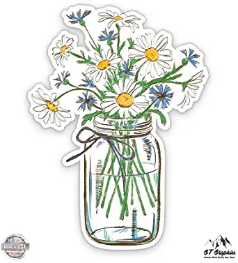 GT Graphics Daisies in Mason Jar - Vinyl Sticker Waterproof Decal